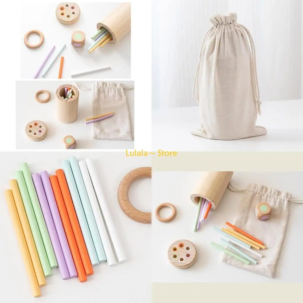 Y4QA Houten stokken voor kinderen Stevig stapelen Puzzelspeelgoed Kleurbouwstenen