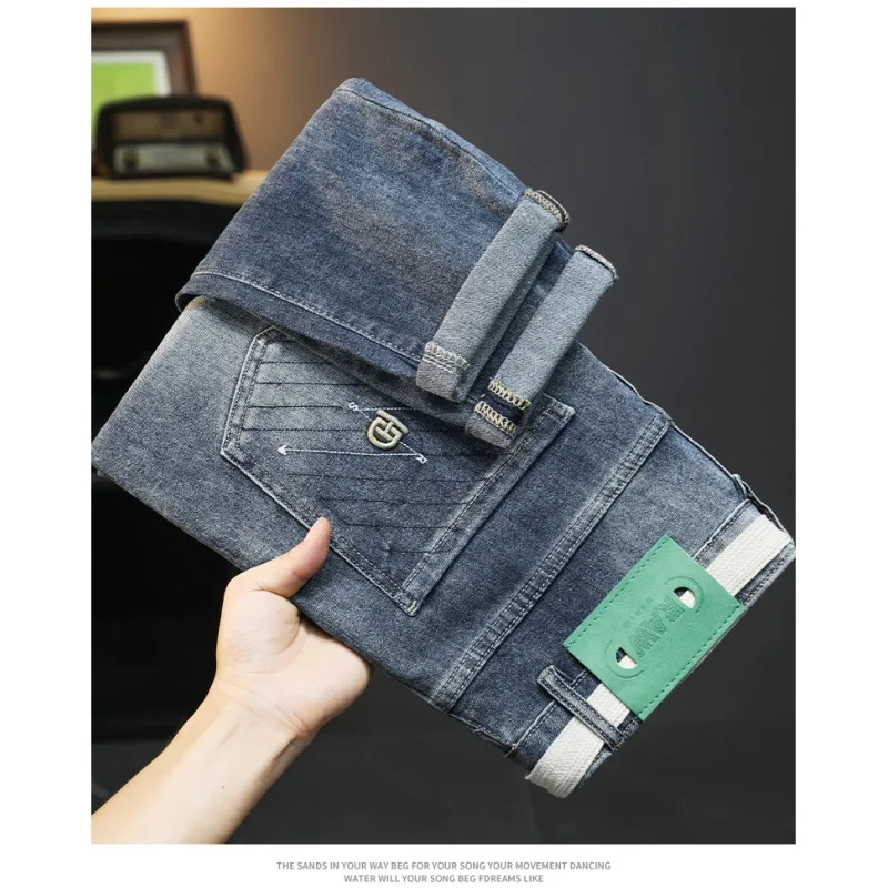Waist strap matching design fashion jeans for men2024summer thin slim-fit trendy straight Japanese style all-matching pants