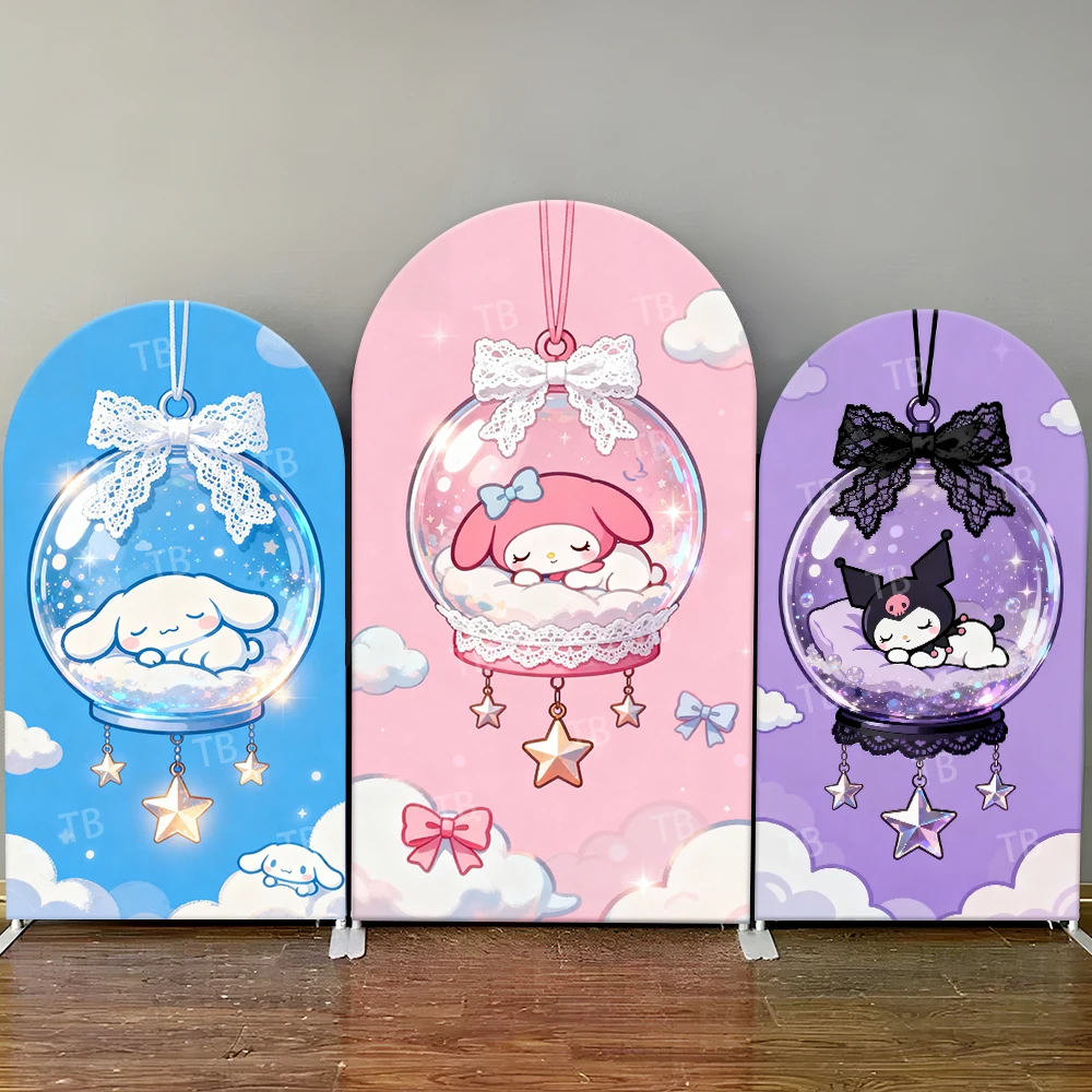 

Sanrio Characters Crystal Ball Arch Backdrop Cover Star Lace Cloud Scene For Girls Birthday Party Cartoon Theme Photo Booth