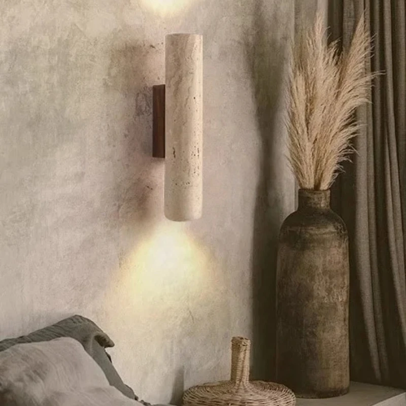 Wabi Sabi Yellow Marble Wall Lamp Led Bedside Japan Bedroom Living Room Wall Light Travertine Stair Corridor Decor Sconce