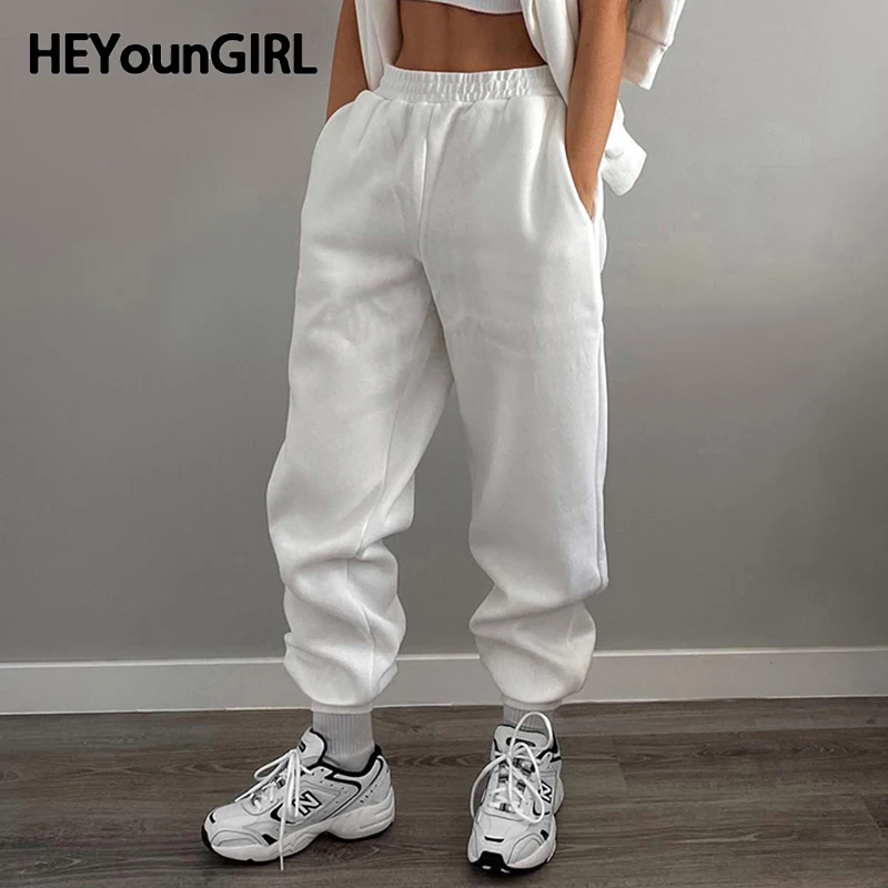 HEYounGIRL Casual White Lantern Pants Women Streetwear Basic Elastic Waist Sweatpants Autumn Winter Joggers Trousers Sporty Lady