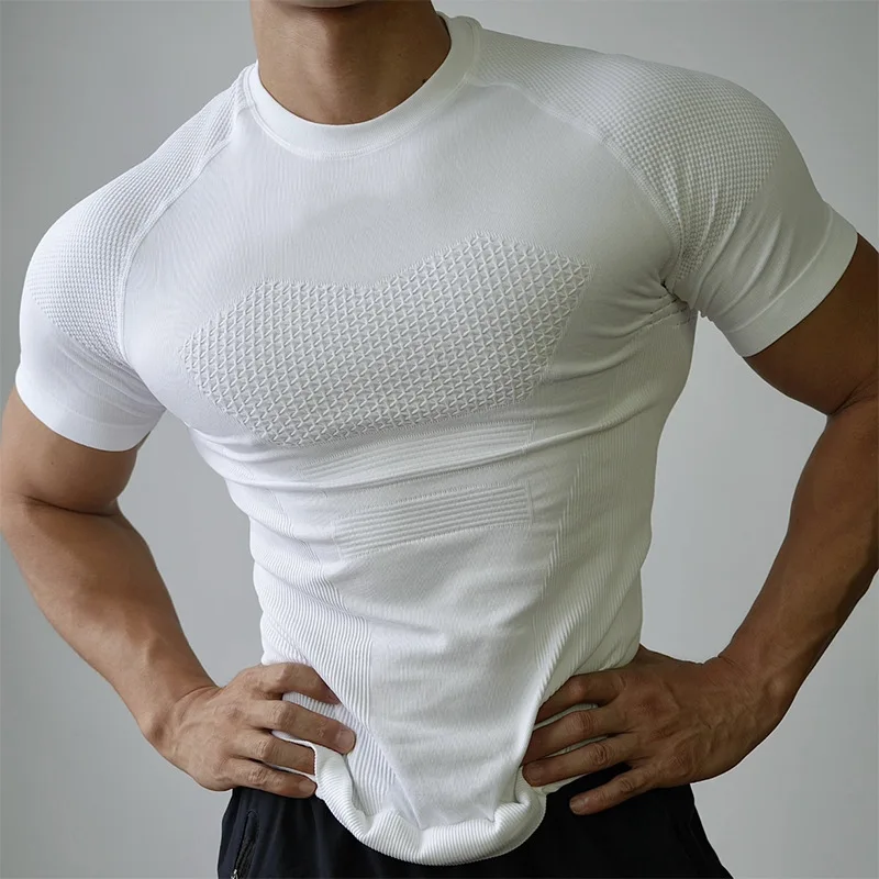 Professional Fitness Seamless Short Sleeve Sport T-Shirt Men Summer Running Training Quick Dry Compression Tight Outdoor Top