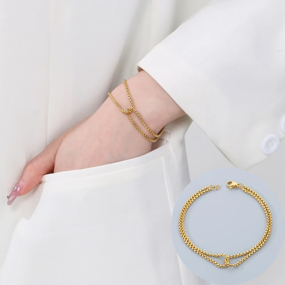 

Hip Hop Punk Double Crossed Chain Wrist Bracelets for Men Lobster Claw Clasp Retro Stainless Steel Bracelet Women Jewelry