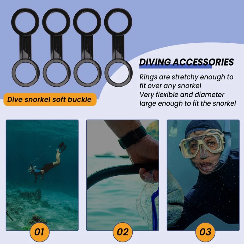 AT14 8 Pieces Scuba Diving Dive Snorkeling Silicone Snorkel Mask Strap Keeper Holder Clips Retainer Attachment Gear Spare Part A