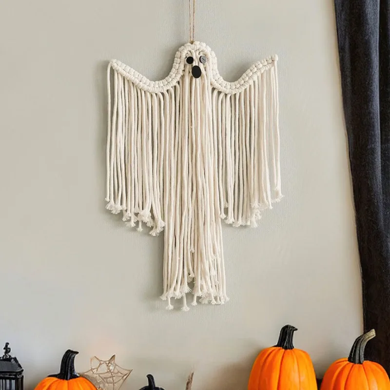 Halloween Decor Tapestry Hand Woven White Ghost Wall Hanging Festival Scene Layout Decor B&B Ornaments