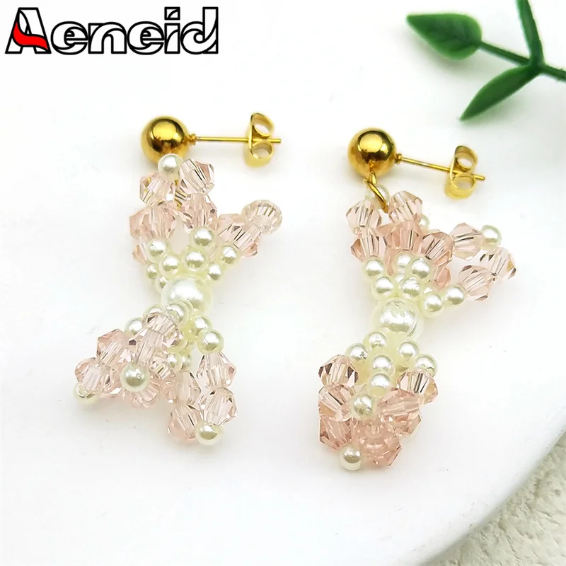 

Luxury Handwoven Glass Beaded Drop Earrings For Women Girls Stainless Steel Cute Y2K Imitation Pearls Stud Earrings Jewelry Gift