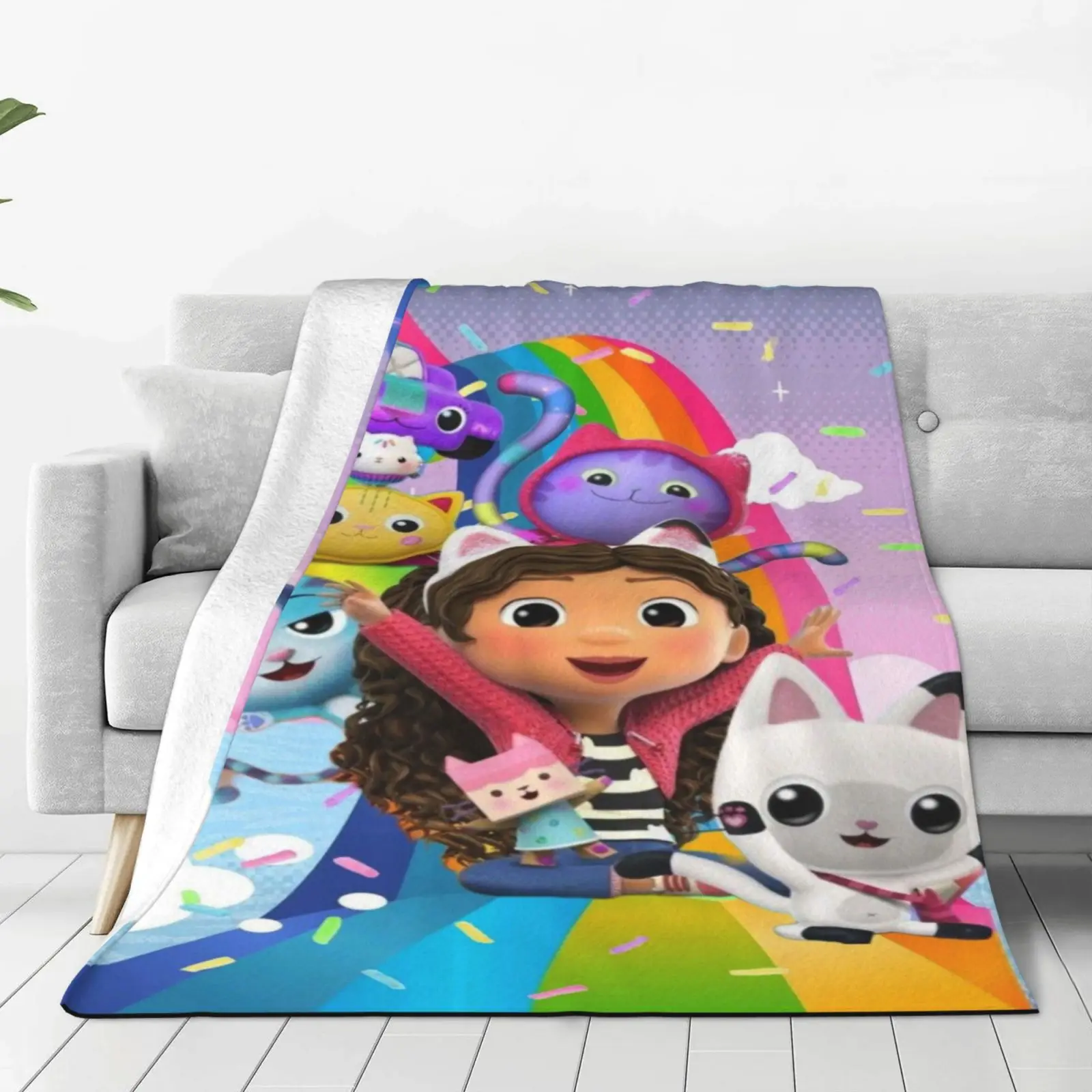 لطيف Gabbys الكرتون دمية فتاة البطانيات الناعمة ، الدفء رمي بطانية بطانية مريحة للنزهة سرير أريكة غرفة نوم المنزل