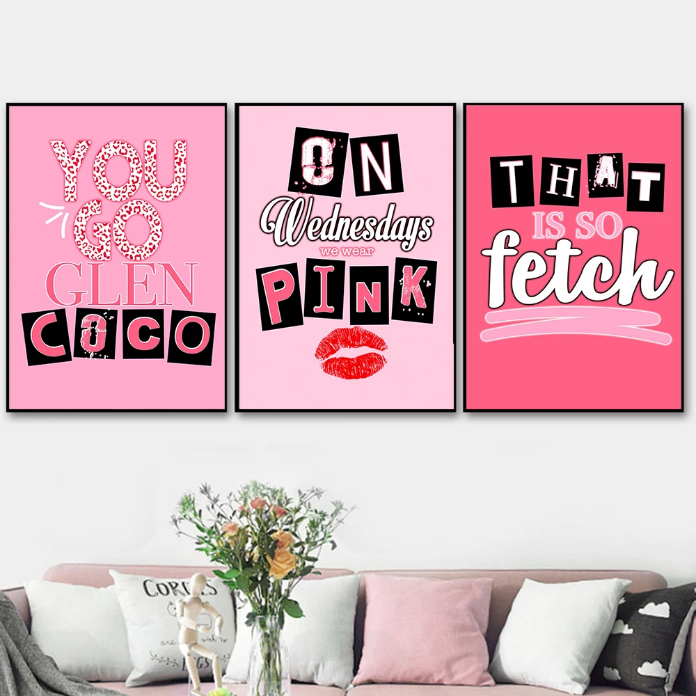 Mean Girls Quote Prints That Is So Fetch On Wednesdays We Wear Pink Posters Cartoon Letters Canvas Painting Wall Art Room Decor