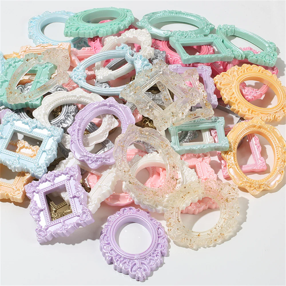 10Pcs Mini Retro Lace Picture Frame DIY Resin Accessories Scrapbooking Hollow Applique Kids Dollhouse Desktop Home Art Ornaments