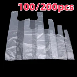 100/200pcs Plastic Shopping Bag 100Pcs Transparent Shopping Bag Supermarket Plastic Bags With Handle Food Packaging