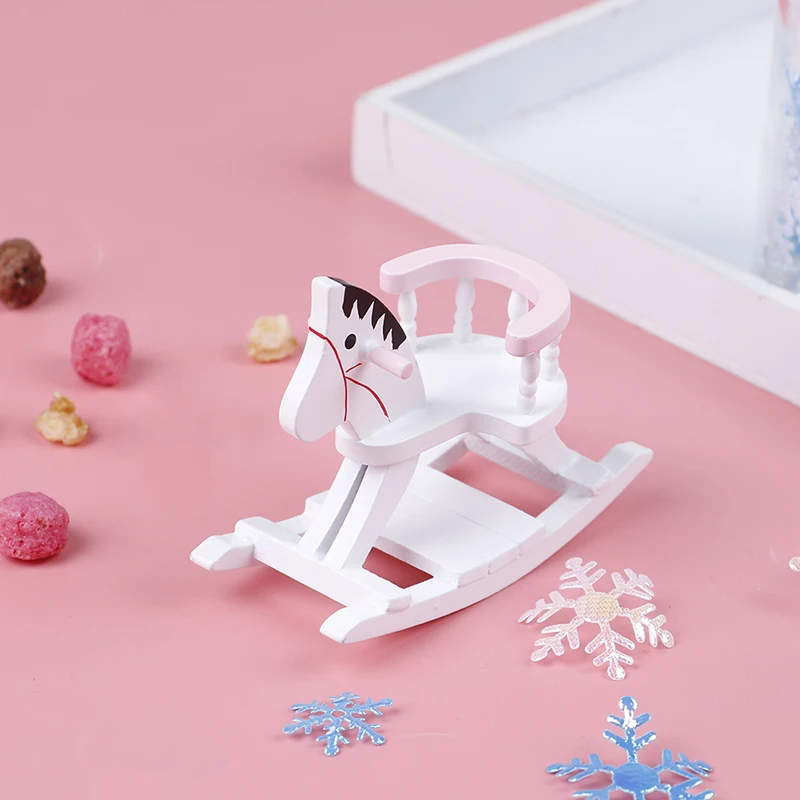 1:12 casa de bonecas em miniatura de madeira branca cadeira de cavalo de balanço brinquedos móveis