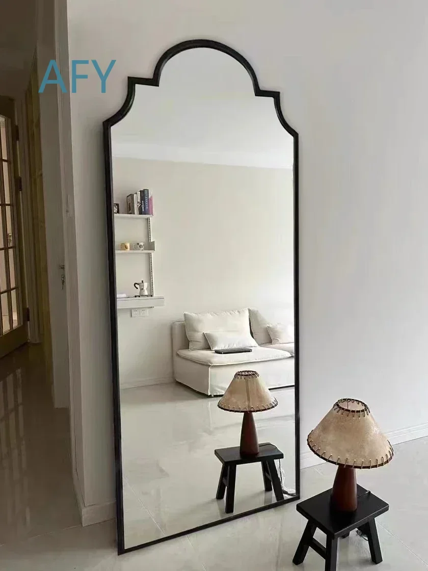 Full Length Standing Mirror for Clothing Store Fitting Room French Retro Style Special Shape Floor Mirror Home Decor Bedroom