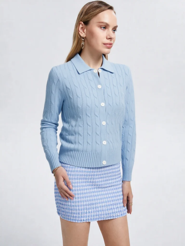 

Women's sweater stand collar elegant casual old money style sweater US size 100% cotton knitted designer polo sweater