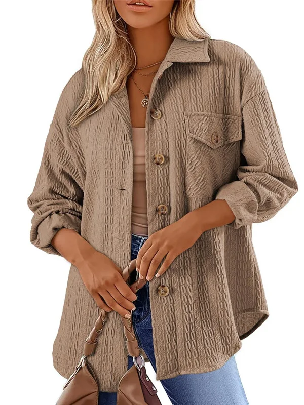 Col femme ket irt Jaet Long Sve col rabat vêtements d'extérieur haut ket Design Faionable été femmes irt