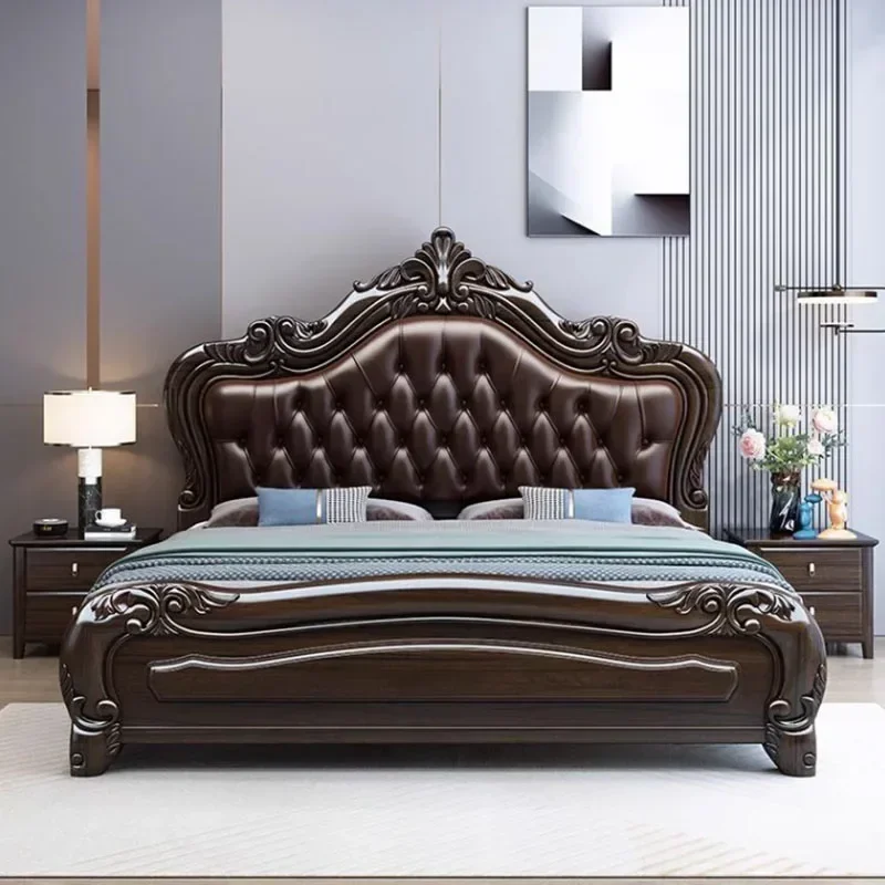 Wood Unique Aesthetic Double Bed King Size Master Modern Bedroom Double Bed Luxury Frame Home Furniture