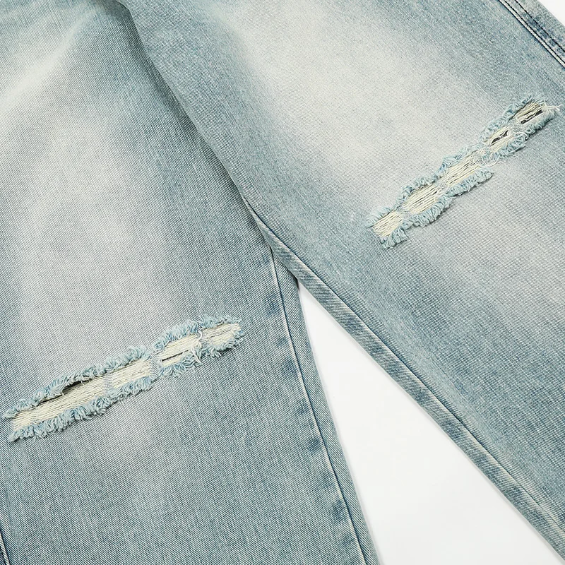 UPRAKF Straight-leg Ripped Jeans Summer Streetwear Basic Pants Fashion High Street Autumn Casual Denim Blue