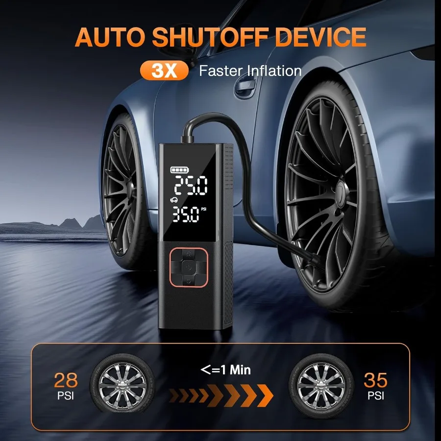 ضاغط هواء محمول لإطارات السيارات مع مقياس ضغط الإطارات المدمج ومنفاخ الإطارات الكهربائي بإضاءة LED الليلية حتى 160 رطل لكل بوصة مربعة #3