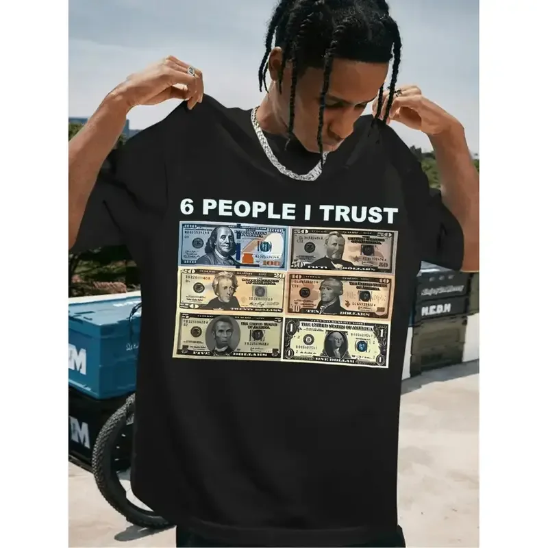 Camiseta de Algodón con Diseño Gráfico para Hombre, Estilo Casual, Cuello Redondo, Manga Corta, 100% Algodón Tejido, Color Negro, para 6 Personas