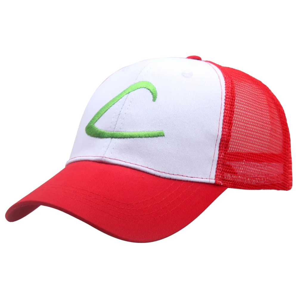 Chapeau de soleil en maille pour Cosplay, classique et mignon, avec motif d'anime Ash Ketchum, casquette de Baseball brodée, accessoire de poche réglable, cadeau