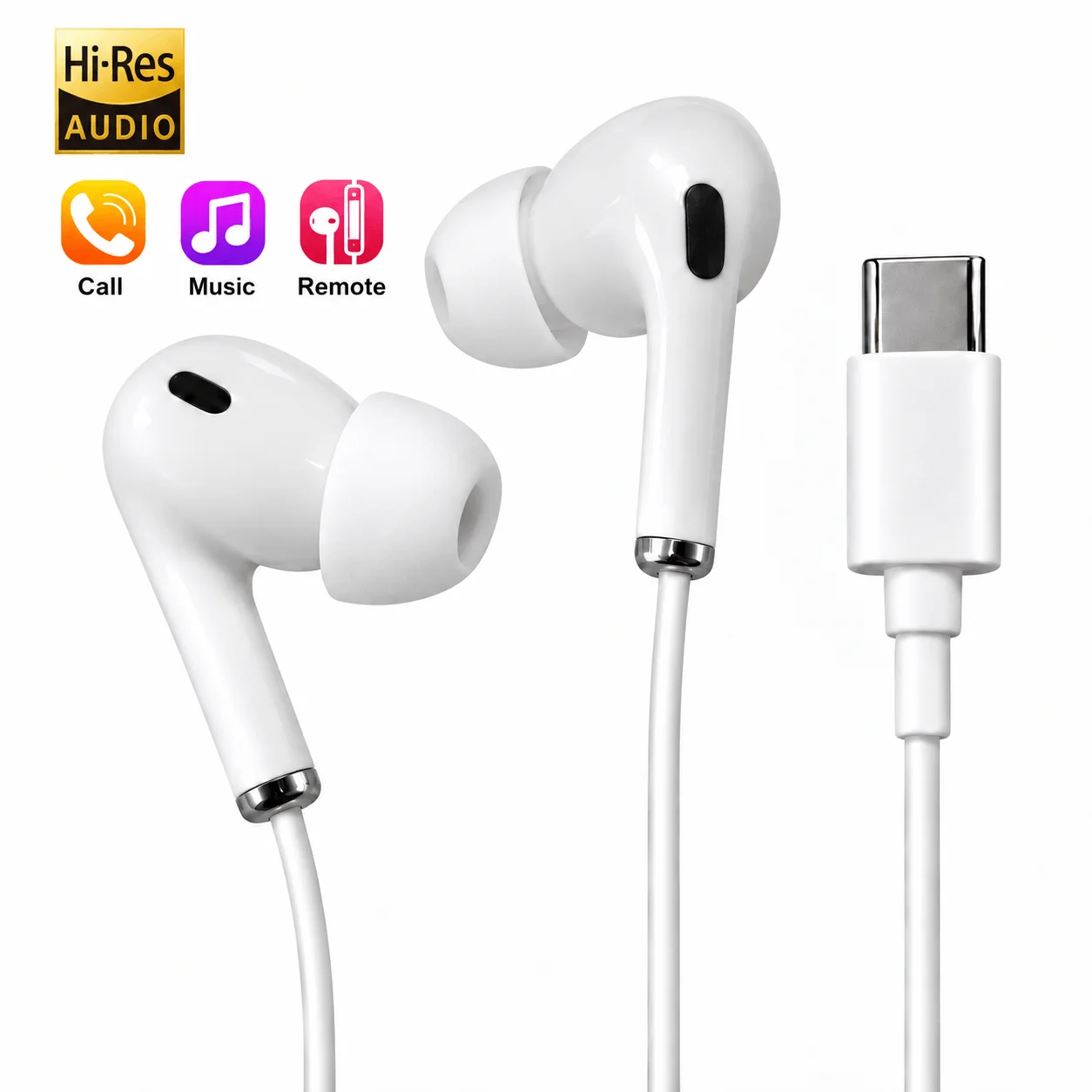 USB Type C Wired Earphones with Mic Volume Control Stereo In Ear Headphones 1.1m Cable Earbuds for Android Phones Tablets