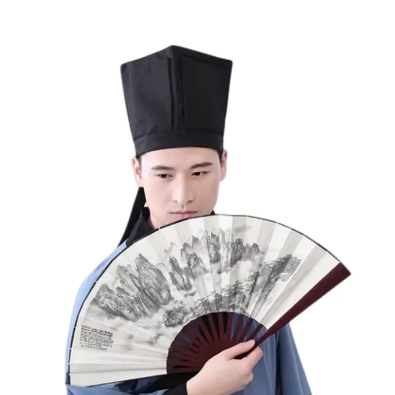 

Ancient Men's Hanfu Hats Chinese Traditional Scholar Black Square Hat Vintage Headdress Cosplay Confucian Square Towel Hat Cap