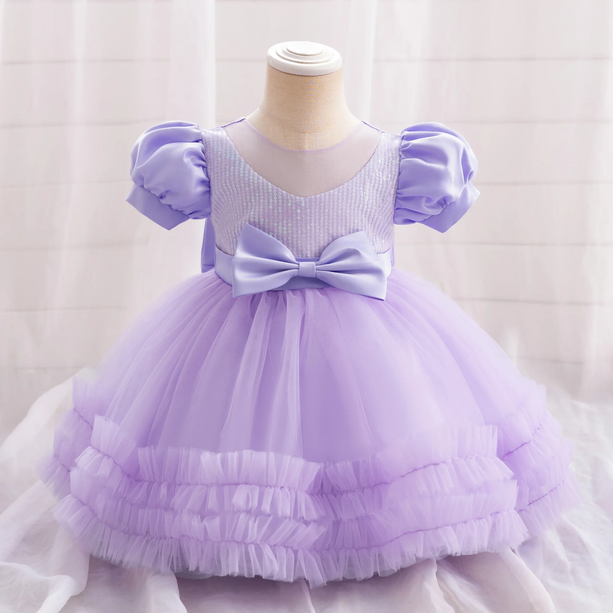 Toddler Sequin Baby Girl Party Dresses Bow Princess Dresses for Girl 1st Birthday Baptism Baby Dress Tutu Lace Wedding Prom Gown