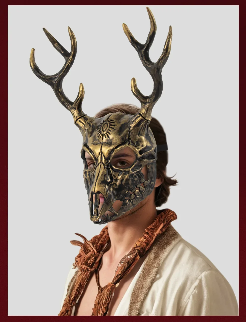 Antlers Masks Cosplay Animal Bighorn Sheep Mule Deer Bone Antler Halloween Party Helmet Scary Stranger Masks Masquerade Props