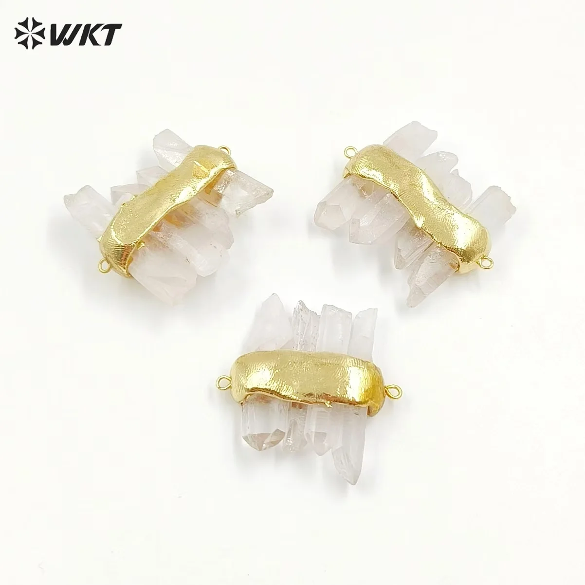 

WT-P1612 WKT New Design Gold Natural Crystone Quartz Fashion Double Loops Stone Pendant For Lady DIY Crafts