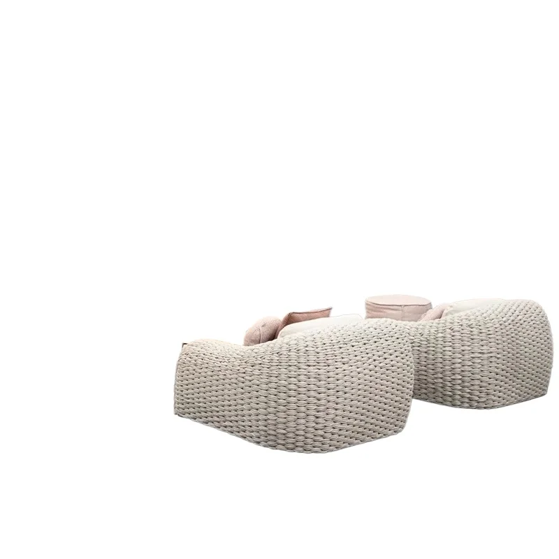 

Outdoor rattan sofa, waterproof sun high-density sponge cushion, handmade rope weaving outdoor courtyard villa simple sofa