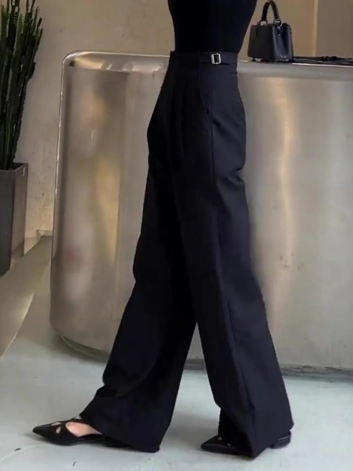 

Черные прямые брюки, женские осенне-зимние брюки больших размеров, модные повседневные свободные универсальные длинные брюки с высокой талией