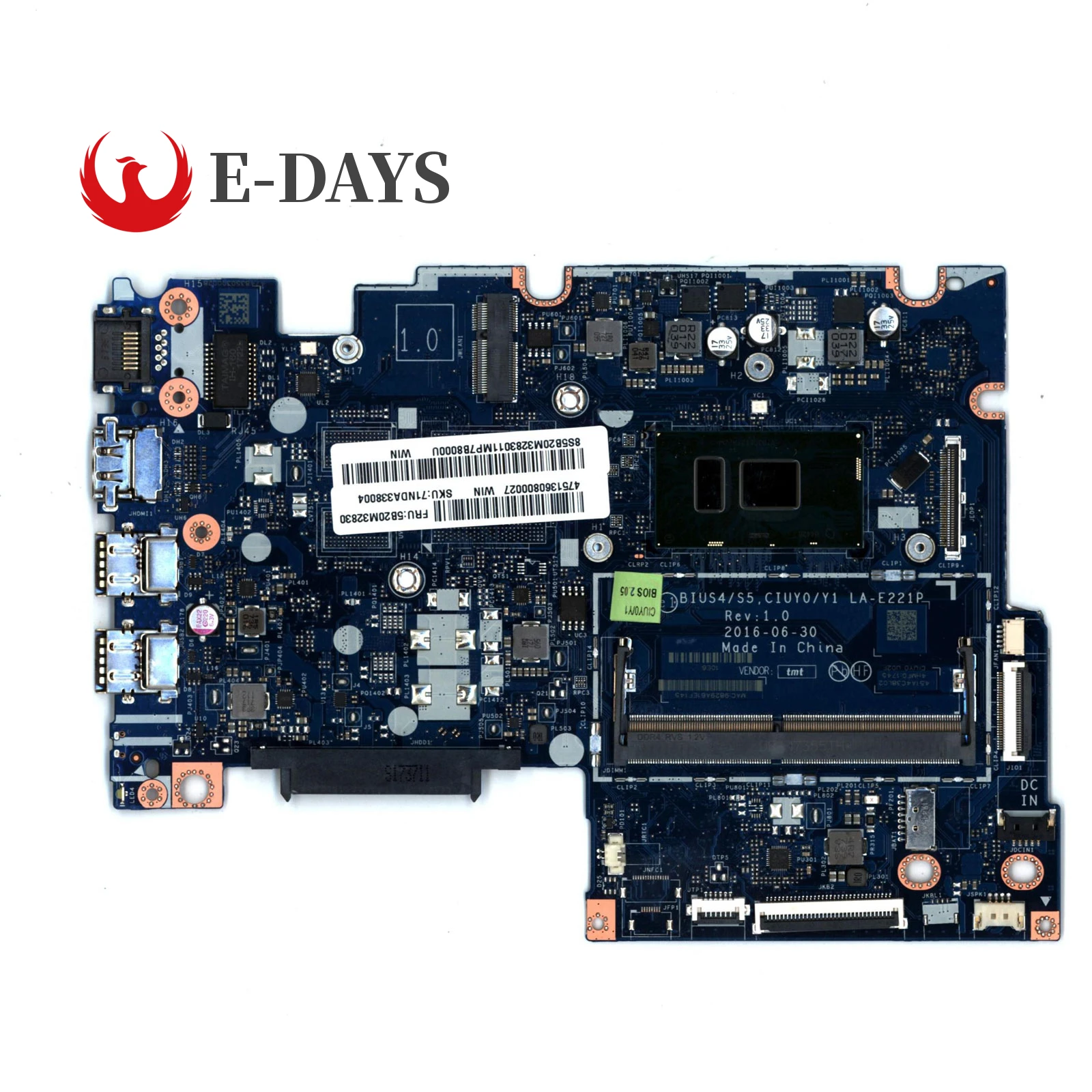 LA-E221P Main Board for Lenovo Yoga 510-14IKB Laptop Motherboard with I3-7100 CPU UMA 100% Test Ok