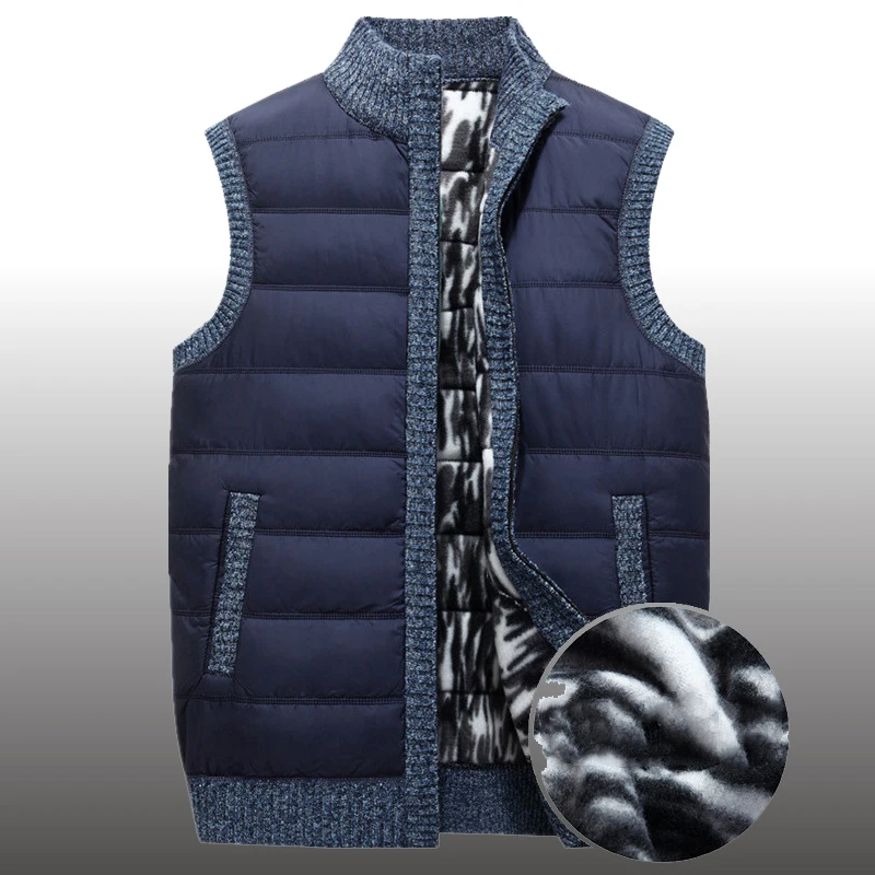 

Men's Winter Thick Warm Sweaters Vest Sleeveless Jackets Male Autumn Sweatercoat Knitted Zipper Vest Outerwear Casaco Masculino