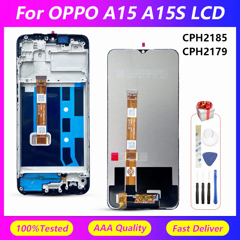 Для OPPO A15 A15S Экран в сборе CPH2179 CPH2185 Сенсорный дисплей, ЖК-экран, встроенный внутренний и внешний экран с рамкой Для OPPO A15 A15S Экран в сборе CPH2179 CPH2185 Сенсорный дисплей, ЖК-экран, встроенный внутренний и внешний экран с рамкой