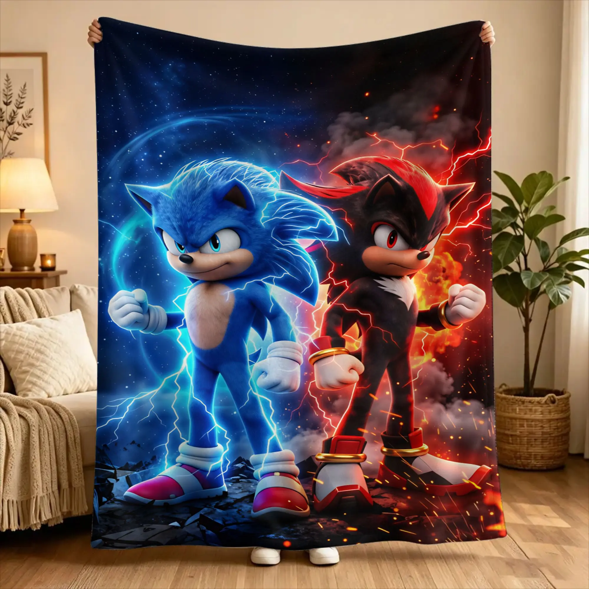 S-sonic The Hedgehog  Warm Blanket  Picnic Plush Throw Blanket Aesthetic Couch Bed Flannel Bedspread Sofa Bed Cover