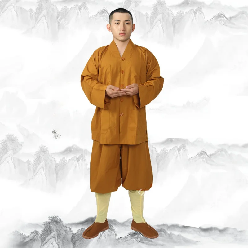 Traditional Chinese Buddhism Arhat Gown Set for Adult Men Monk Robe Clothes Top and Pants Buddhist Clothes