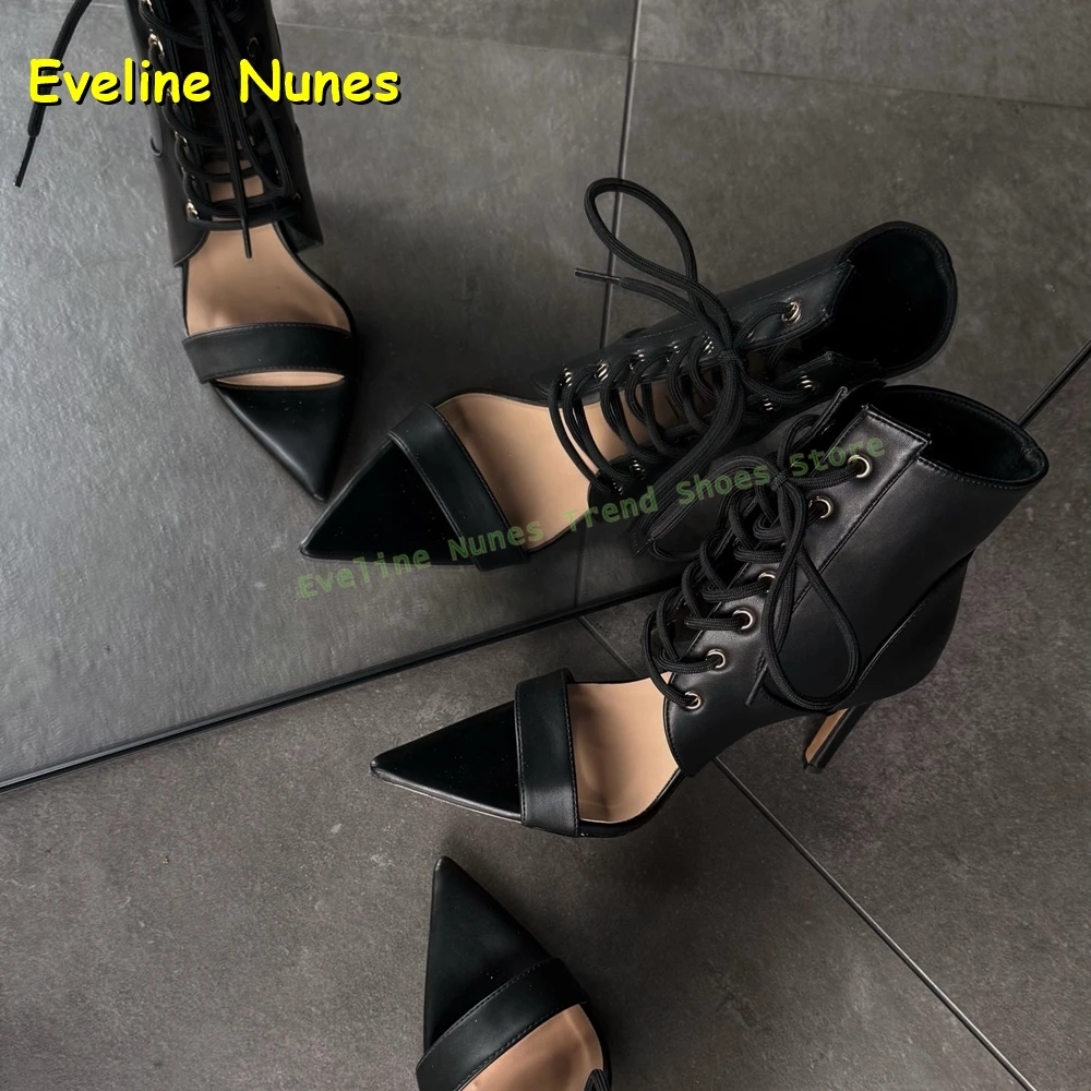 Black Pointed Toe Lace-Up High Heel Sandals Women's Open Toe Stiletto Heel Ankle Booties for Party Club and Night Out 2026 Trend