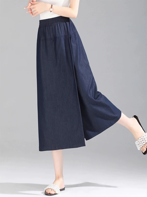 

High Waist Wide Leg Jeans Skirt Thin Summer Loose plus Size Conceal Meat Slimming Denim Skirt for Women