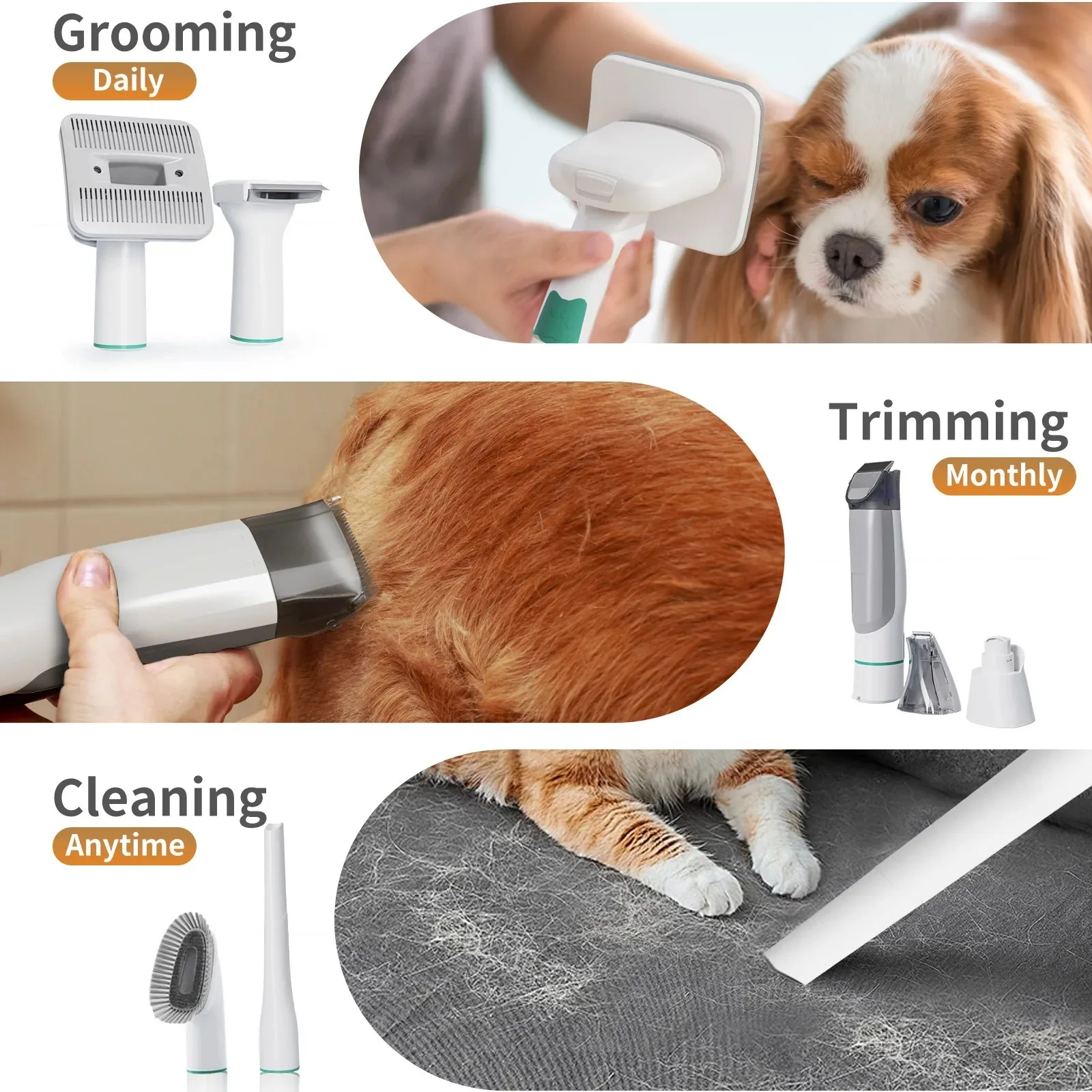 Pet 7-in-1 Hair Suction Device Cat Dog Vacuum Cleaner Machine Hair Trimmer Electric Push Cutting Grooming Shaving Cleaning view 2