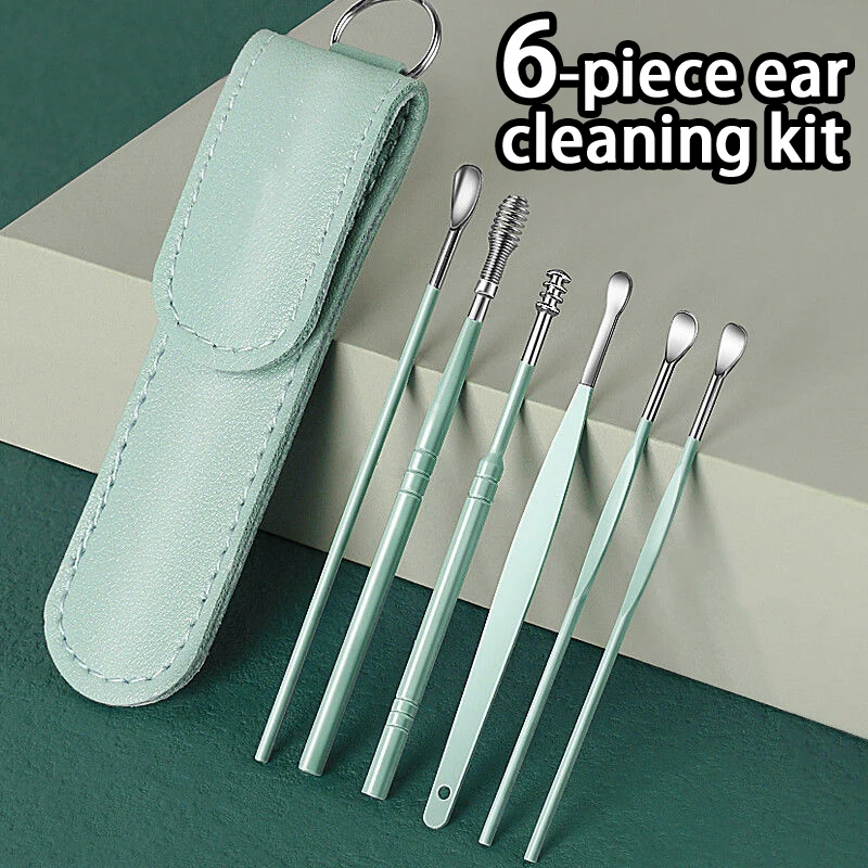 6PCS Ear Wax Remover Tools Ear Cleaner Spoon Set Non Slip Handle Earpick Kit for Home Health Care Cleaning Routine