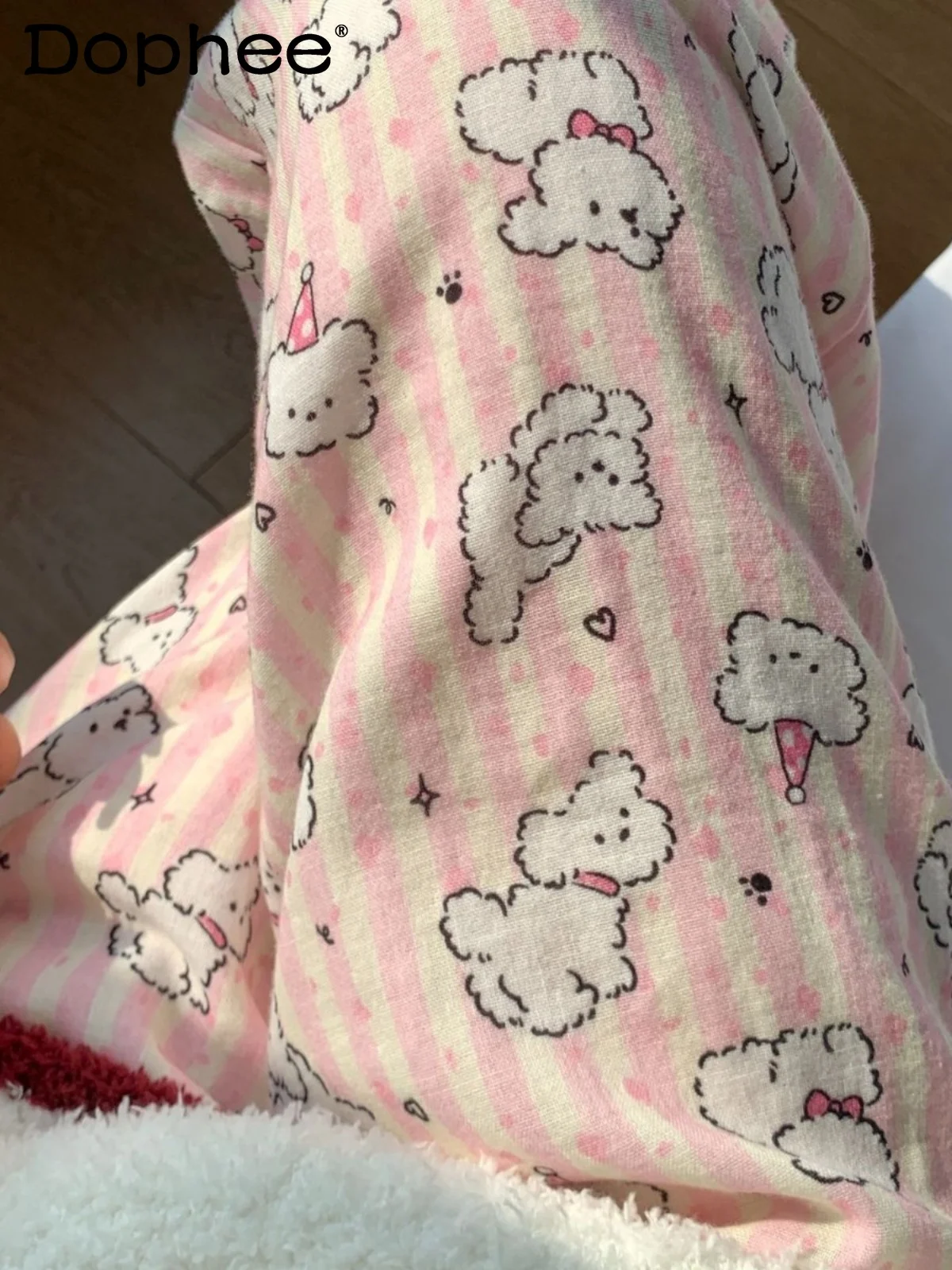 

Cotton Double-layer Yarn Vermicelli Pattern Cartoon Puppy Pajama Pants Japanese Girl Ins Cute Loose Casual Soft Outdoor Trousers