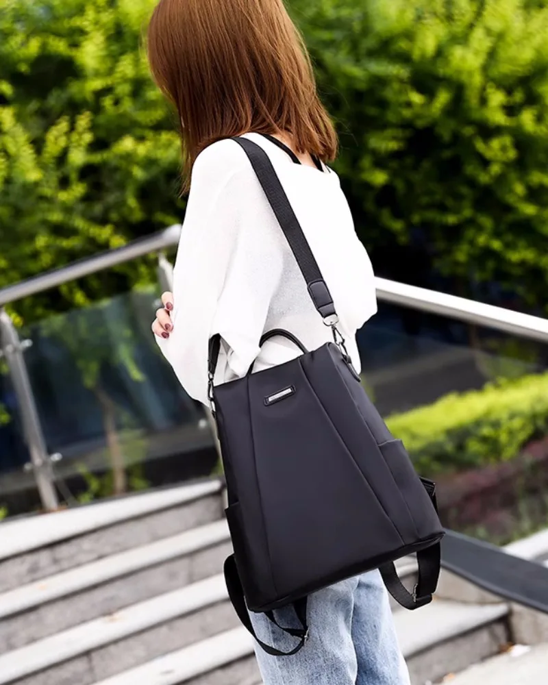 Oxford Cloth Backpack Female Fashion Travel Backpack Shoulder Bag Solid Color Casual Large Capacity Students Schoolbag Handbag