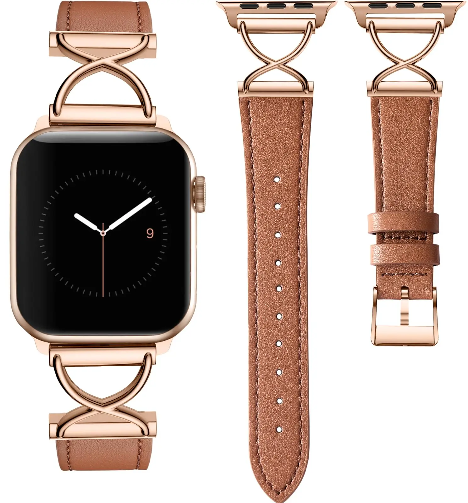Metall-X-förmiges Lederarmband für Apple Watch Serie 11 10 9 8 7 SE3 46 mm 42 mm 44 45 mm 41 40 mm Armband für iWatch Ultra 3 2 49 mm