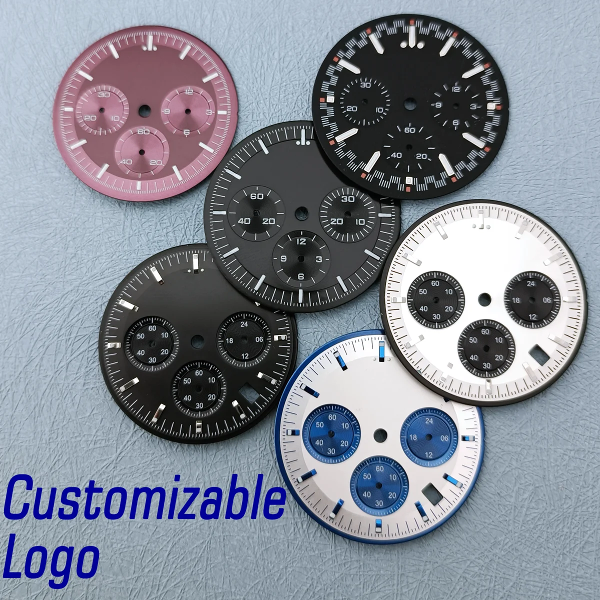 32.5mm VK63 Watch Dial for Quartz Movement 6 Hands Watch Parts C3 Green Luminous Chronograph Face Customizable logo