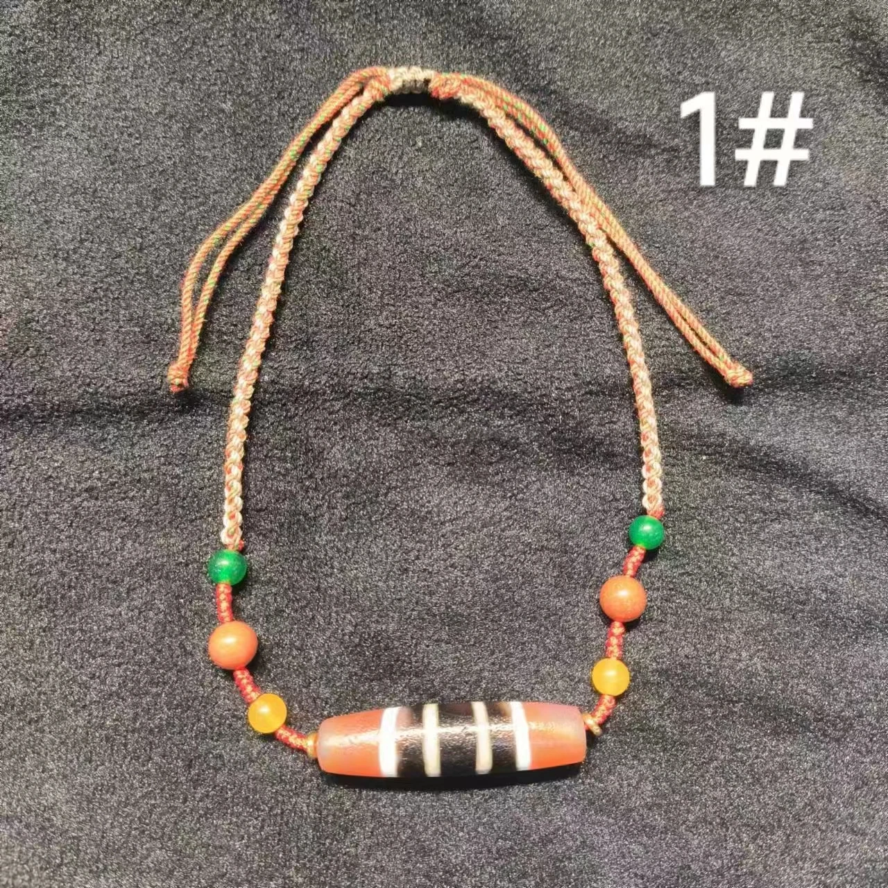 1pcs/lot Natural Agate Dzi Beads braided Necklace brown Weathered Horseshoe hand braided rope designer style retro ethnic style