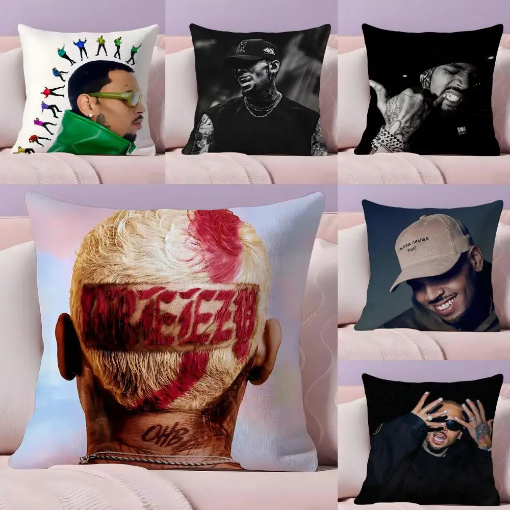 C-Chris Brown Pillow Case Plush Fabric Soft Double-Sided Printed Sofa Warm Winter Home Gift Cushion Cover