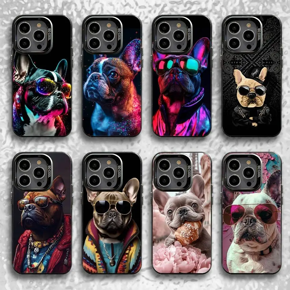 

Animal French Bulldog Phone Case For iPhone 16,15,14,13,12,11,Pro,XS,Max,Plus,Mini,SE Black Candy Matte Shockproof Cover