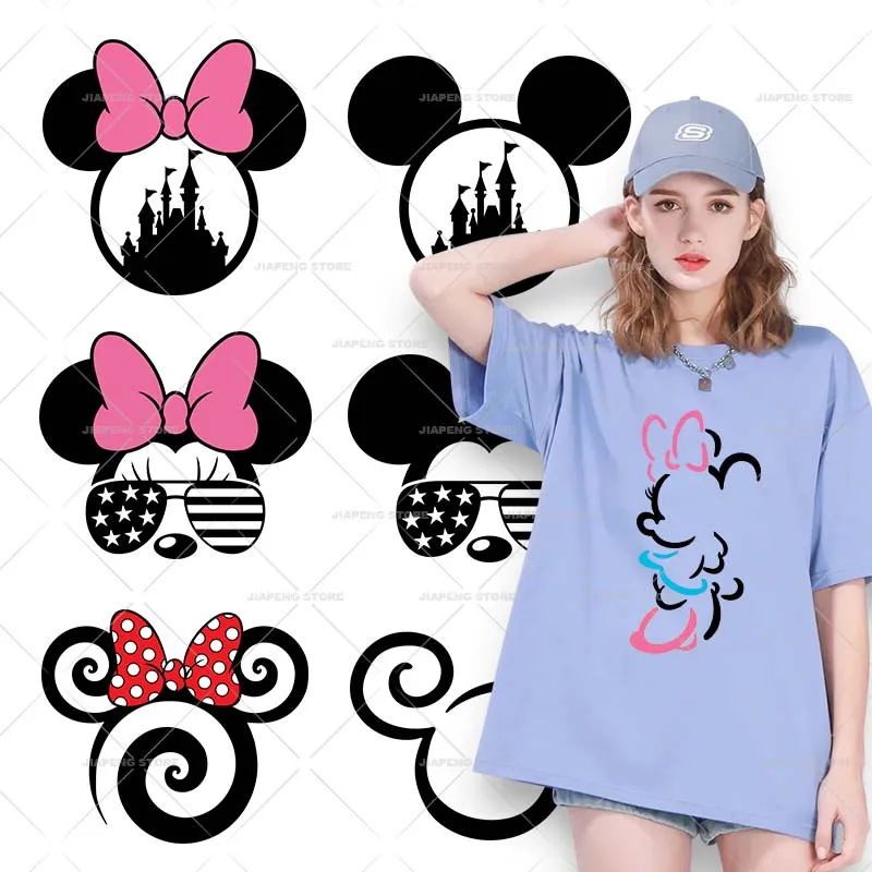 Modne naklejki na termotransferowy Minnie Mouse żelazko na transferach na ubrania słodkie Disney nadruk Mickey naszywki na koszulce