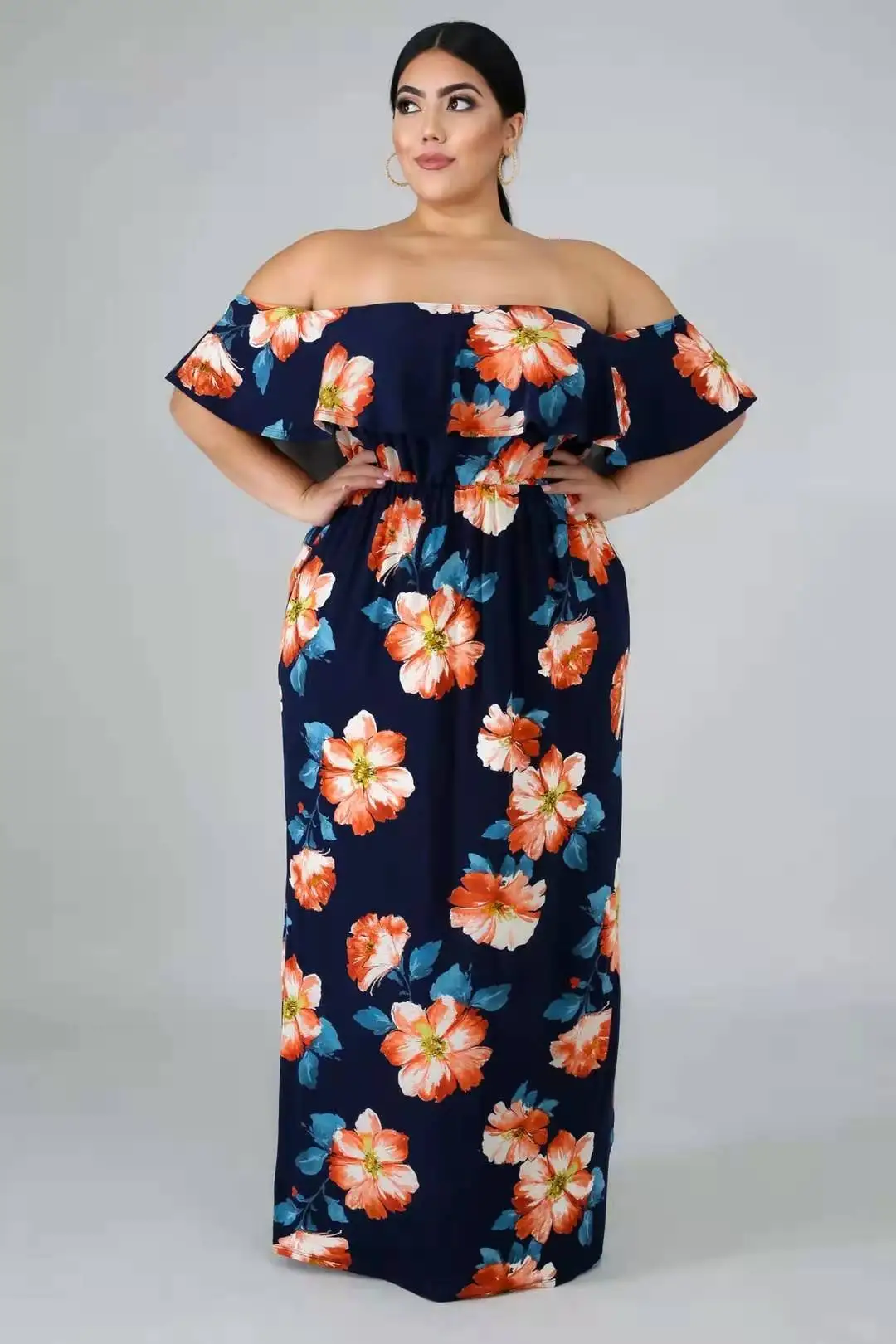 2022 venda quente plus size sexy fora do ombro maxi vestidos longos para mulheres atacado china