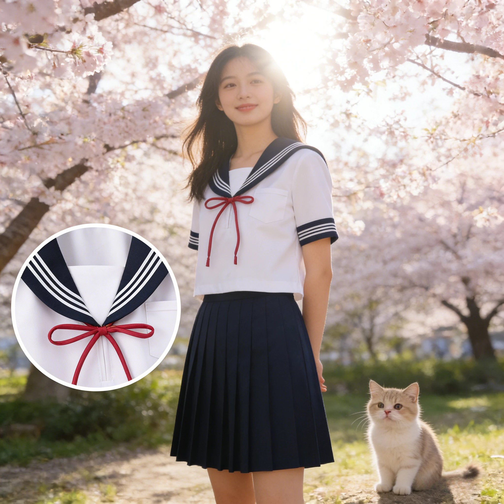 Women Japanese College Style Basic JK Uniform Set, White Sailor Suit Three-Piece Outfit, Classic Class & Campus Daily Wear