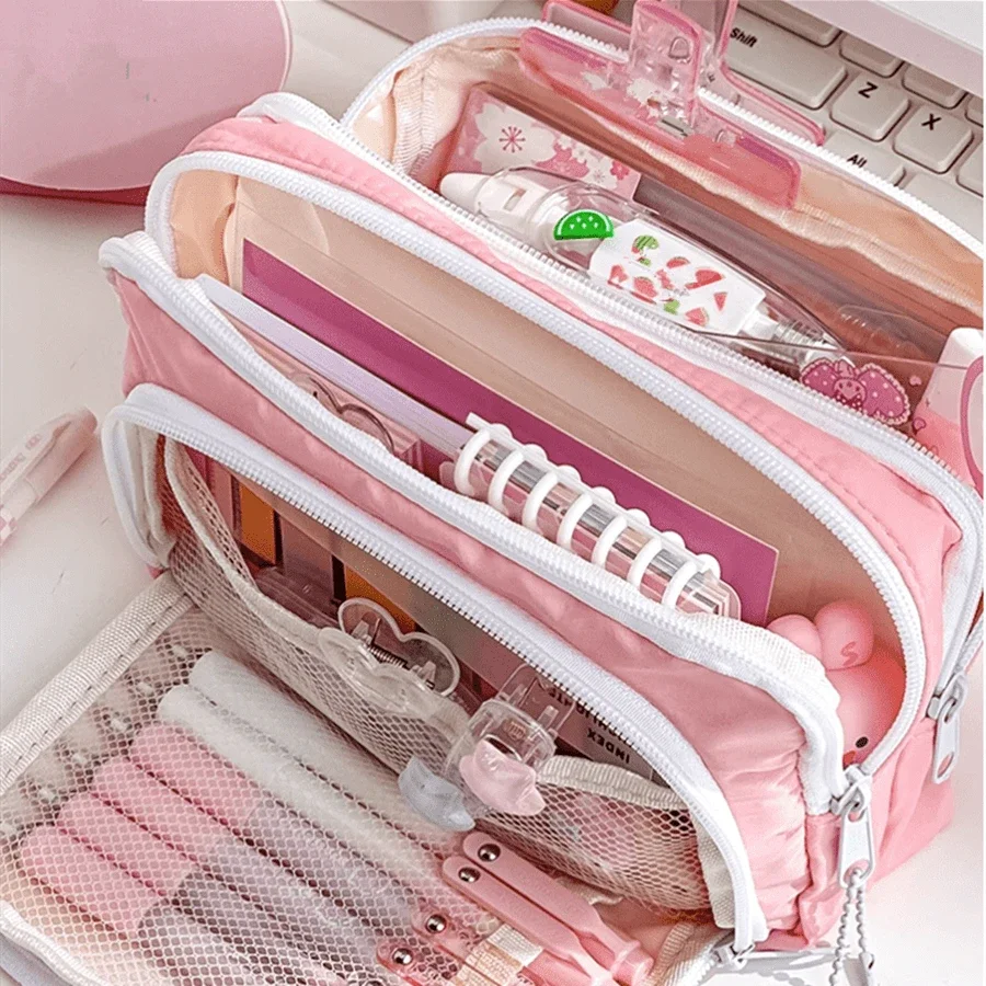 Kawaii Pencil Case 3 Layers Cute Pen Bag Large Capacity Korean Organizer Pouch for Student Back to School Supplies Stationery